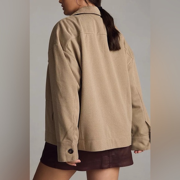 Anthropologie Maeve Tan Houndstooth Lightweight Utility Jacket NWOT - Picture 4 of 13